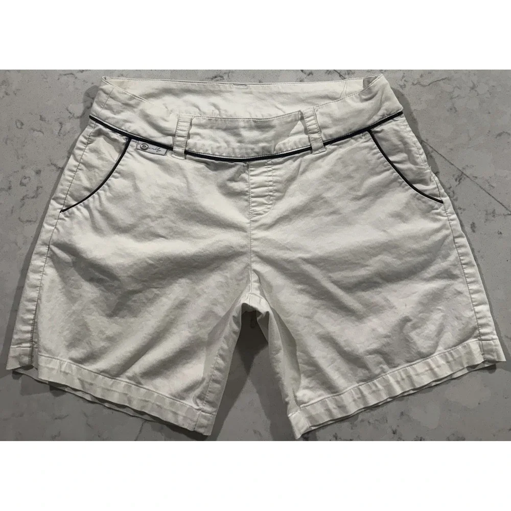 VTG Oakley Shorts Womens‎ 10 White Golf Flat Front Belted Piped Casual Logo Y2K